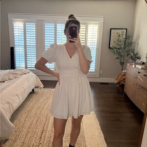LOFT White Puff Sleeve Mini Dress